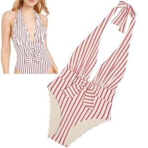 NEW We Wore What Brooklyn Stripe One-Piece SWIMSUIT XL Womens Deep Plunge Front